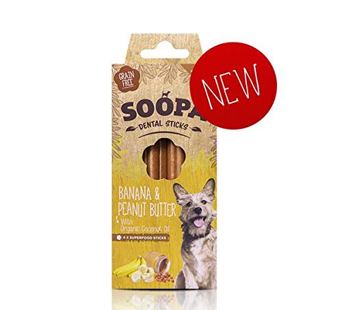 Soopa Grain Free Banana and Peanut Butter Dental Dog Treats, 4 Sticks ...